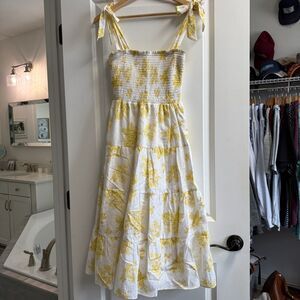 Chelsea & Violet White Yellow Floral Smocked Ruffle Midi Spring Dress XS